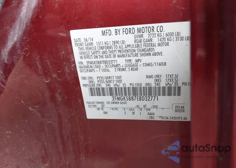 2014 Ford Flex Se из США, поврежденный, VIN 2FMGK5B87EBD32771